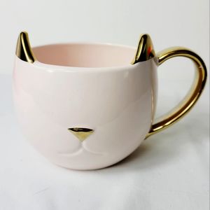 Cat Mug pinky up pink gold new